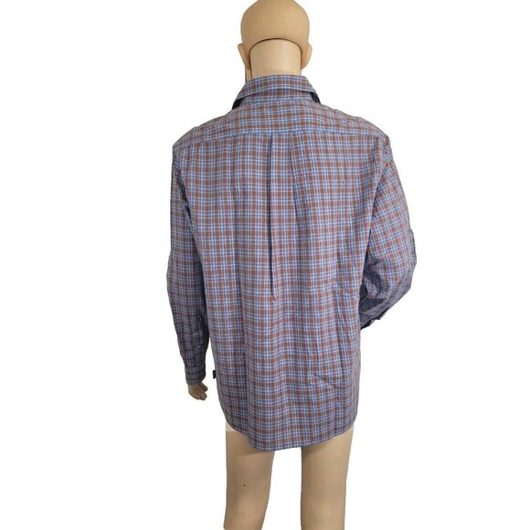 Rowm Mens Tall Plaid Button-Up Shirtsize 2XT Brown & Blue Long Sleeve - Picture 6 of 7